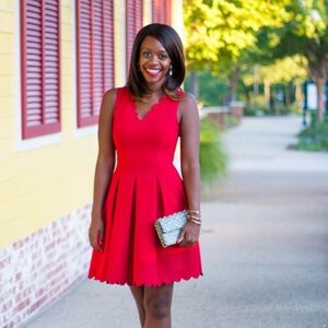 Banana Republic Red Scalloped Pleated Dress